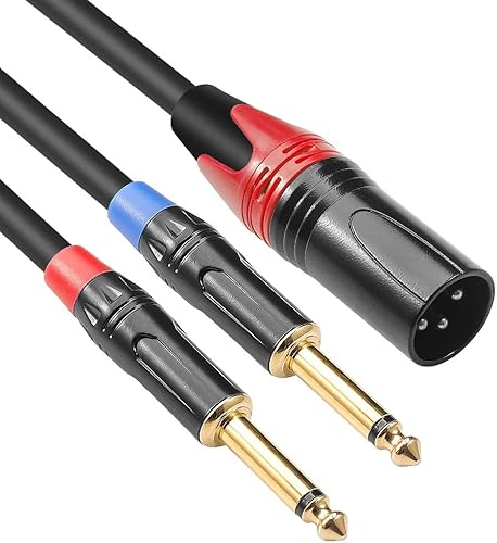 Disino Cable divisor doble de 14 de pulgada a XLR macho en Y, macho XLR a doble conector TS de 0.250in, adaptador convertidor de audio - 10 pies