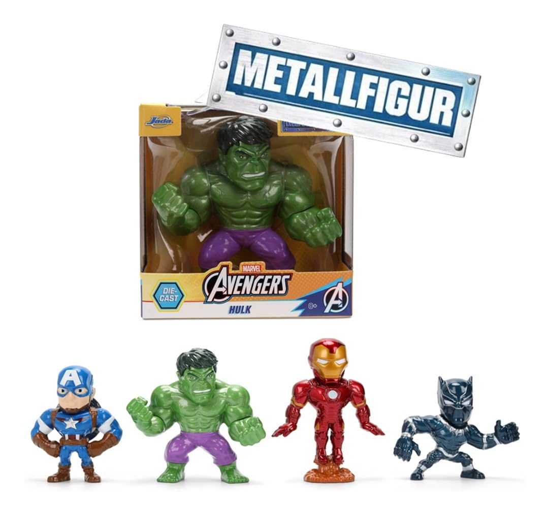 Jada Toys Marvel Avengers Figurine (1 pièce) – 1 des 4 Figurines à Collectionner en métal (Ironman, Captain America, Hulk, Black Panther) pour Fans et collectionneurs à partir de 8 Ans, sélection