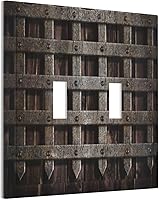 Vista 33 de Puerta de castillo de madera de mediados de siglo, estilo griego, cubierta de interruptor de luz de palanca individual, placa decorativa de pared