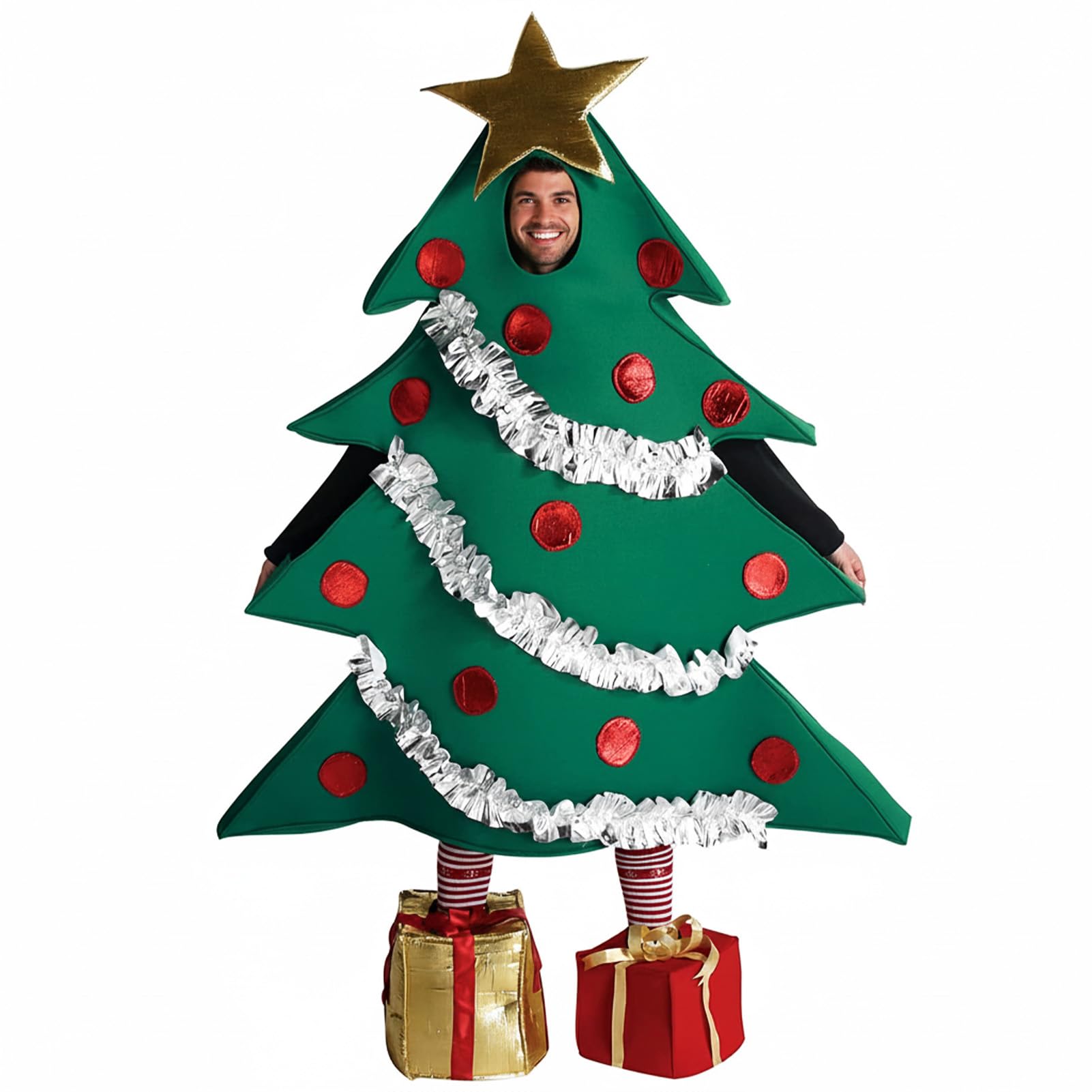 Maryparty Adults Christmas Tree Costume Green Xmas Tree Shaped Stage Performance Costume for Christmas Fancy Dress