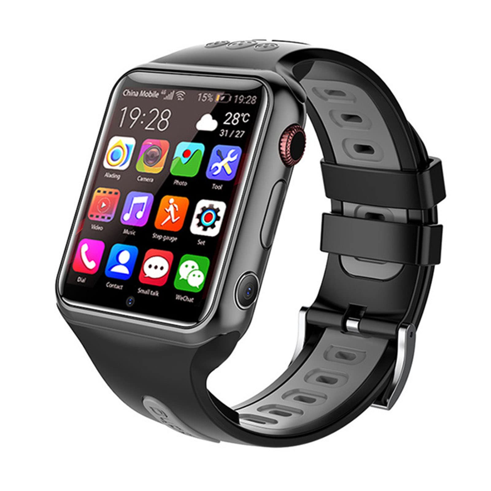 JUSHZ Inteligentny zegarek dla mężczyzn, inteligentne zegarki dla kobiet, smartwatch dla dzieci, z funkcją połączenia, dla dzieci, 4G, połączenie wideo, WiFi, internet, GPS, Czarny, 47.5x40x15mm, pasek