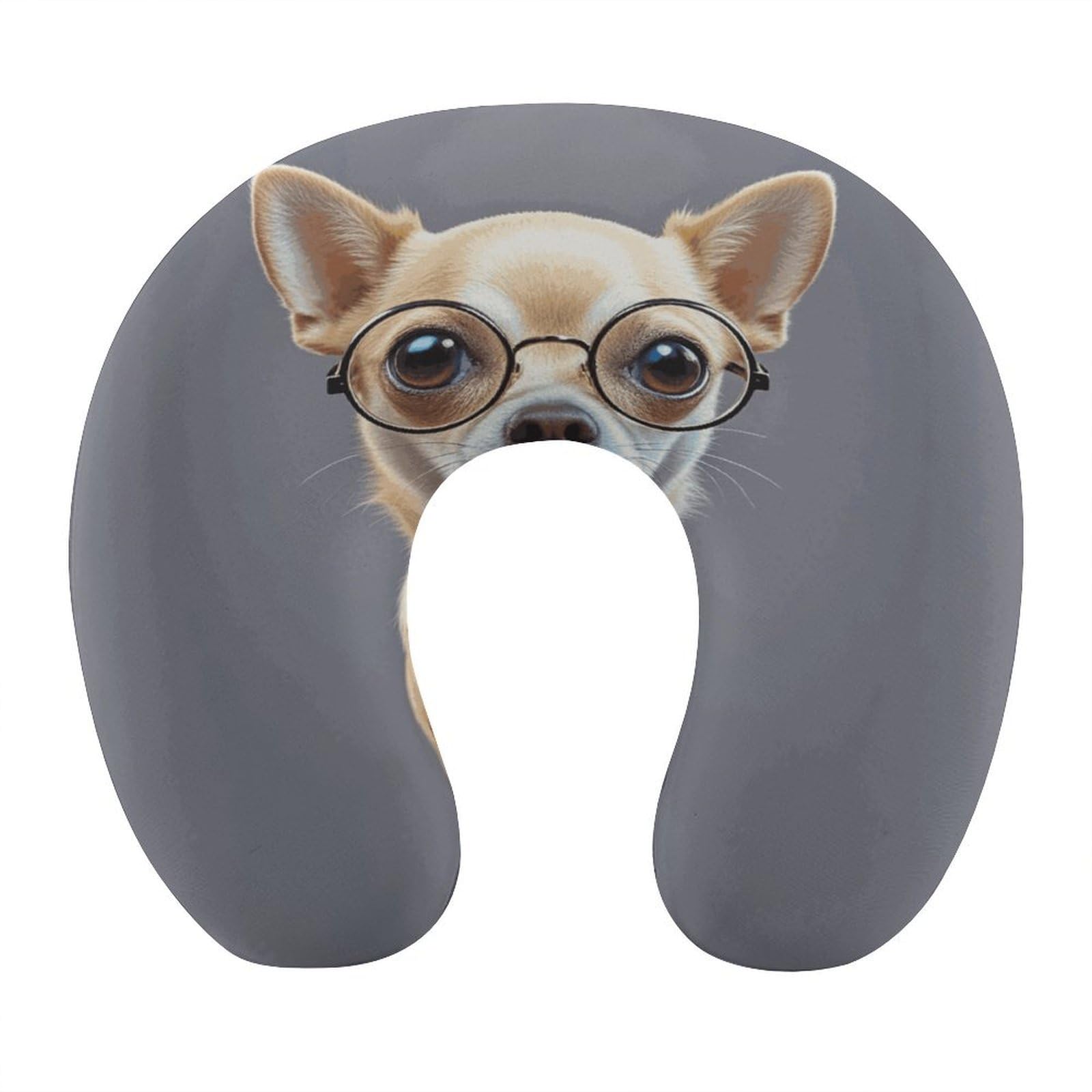 FekiLoot Chihuahua Dog Glasses Travel Pillow U Shaped Neck Pillow Comfortable Memory Foam Pillow Portable Soft Headrest Lightweight Neck and Head Support for Planes Trains Self-Driving Cars