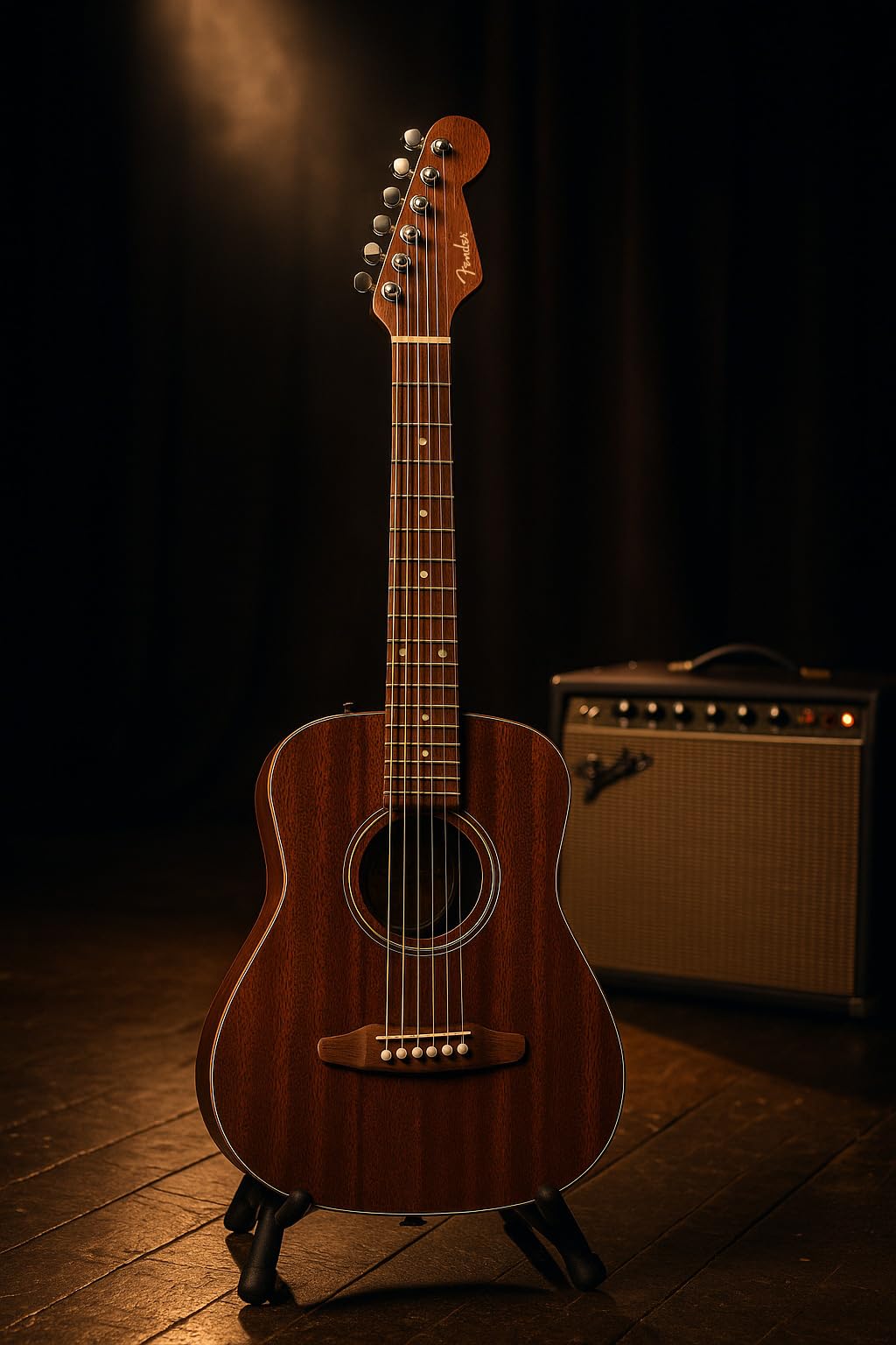 Fender California Standard Redondo Mini-Akustikgitarre Sapele-Decke natürliches Sapele Tasche