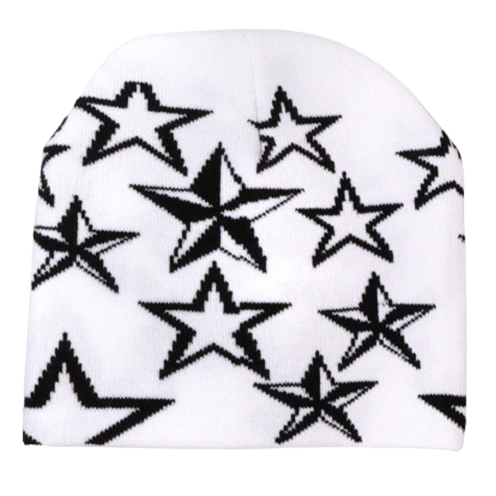 Ldabrye Y2K Girl Skull Cap Fashion Jacquard Star Hat Female Beanie Soft Pullover Beanie White and Black