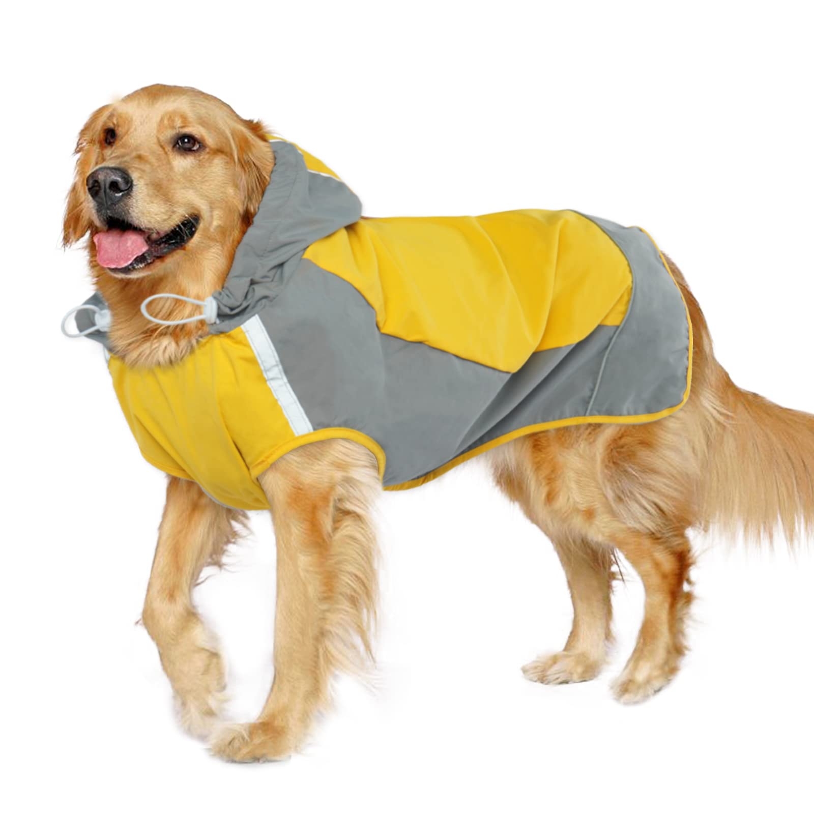IECOii Dog Raincoat, Waterproof & Windproof Dog Rain Jacket with Reflective Strips for Rainy Walks,Pet Rain Poncho with Hood,Quick Dry,Easy to Wear,3XL Fits for Large Breeds,Yellow,XXXL