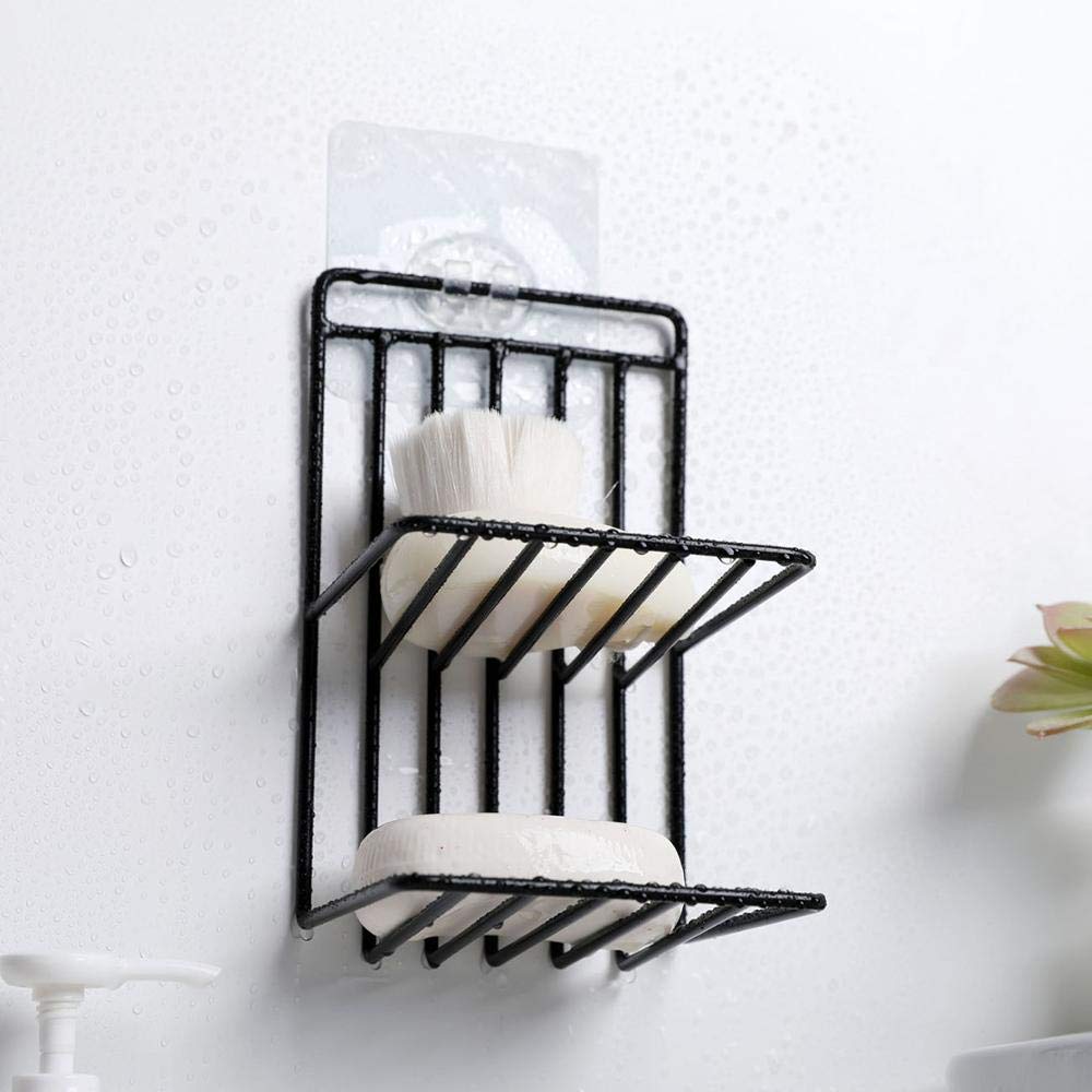 Wall Mounting Double Layer Soap Dish Metal Iron Holder & Dispenser, Self Adhesive Waterproof Kitchen Bathroom Soap Storage Rack for Home (Black,Metal), Standard (B0BD4C9GT9) Amazon Price History, Amazon Price Tracker