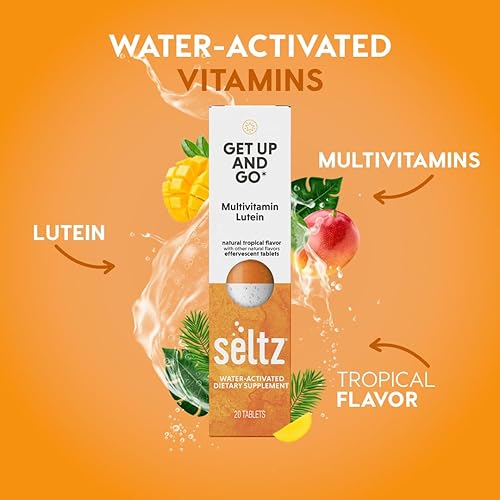 Miniatura 2 de Seltz Get Up and Go - Multivitamínico efervescente con luteína para energía diaria, salud ocular y apoyo antioxidante, sabor tropical, 20 tabletas