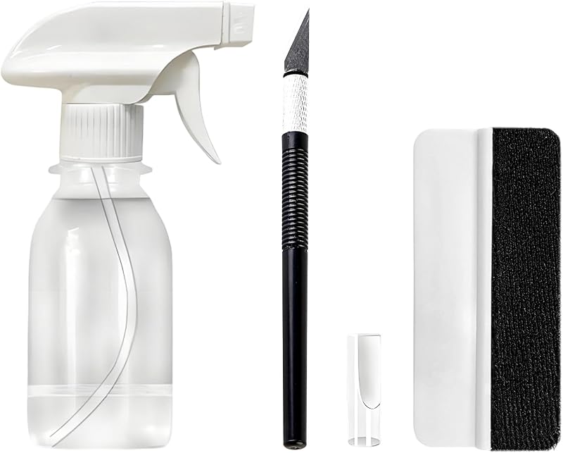 Wevdn Kit de 3 películas para ventana de auto, duradero, fácil de aplicar, kit de tinte para ventanas de auto y vidrio, práctico kit de herramientas de instalación de película para ventana, incluye raspador de fieltro, cuchillo para tallar, botella pulverizadora de 3.4 fl oz