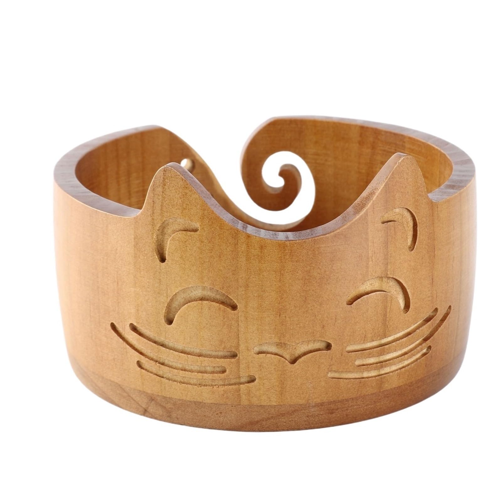 Ciotola per Conservare Il Filo Ciotola di Filato in Legno Dispenser Porta Filati a Forma Gatto Carino Scatola portaoggetti for organizzatore for Uncinetto for la casa(18x18x10cm)