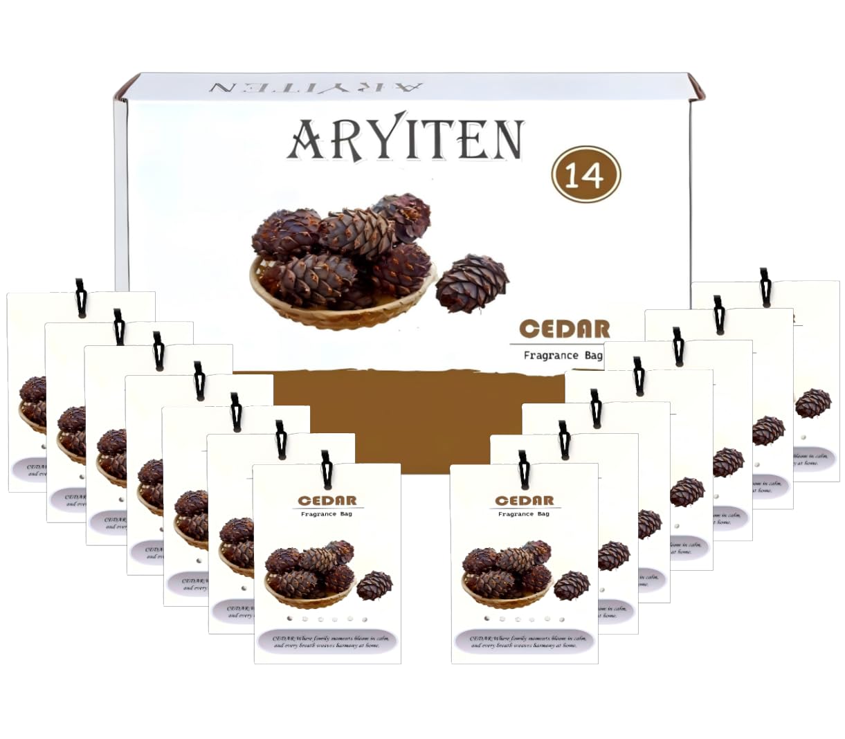Aryiten 14 Packs Large Cedar Scented Sachets for Closet Deodorizer Drawers, Hanging Long Lasting Potpourri Bags Home Fragrance