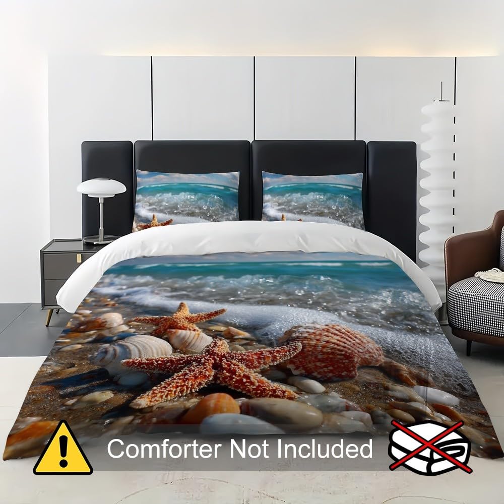 Komplet pościeli 3D, 200 x 200 cm, z mikrofibry, romantyczny motyw plażowy, poszewka na kołdrę z zamkiem błyskawicznym, miękka, hipoalergiczna, niebieska, zestaw pościeli dla dzieci, nastolatków