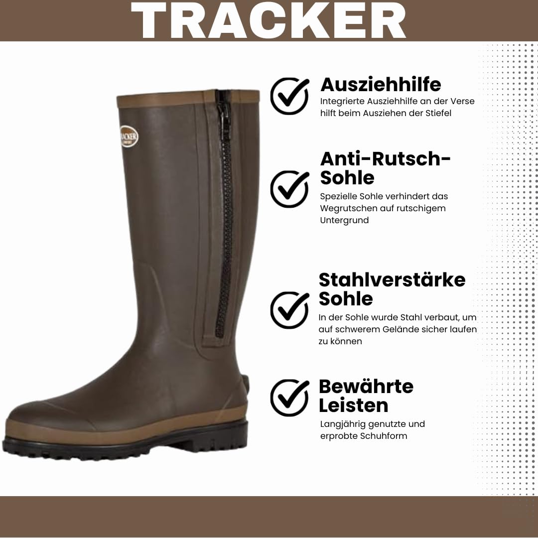 TRACKER Neopren Gummistiefel, Jagdstiefel Winter, thermo gefüttert, für Herren & Damen, mit Reißverschluss, wasserdicht, Größe 38-48…