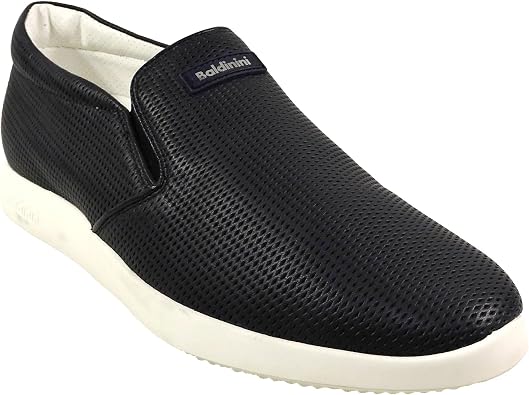 Baldinini Mens Navy Mesh Leather Slip-On Loafers, Comfort Summer Shoes, Size 45 EU