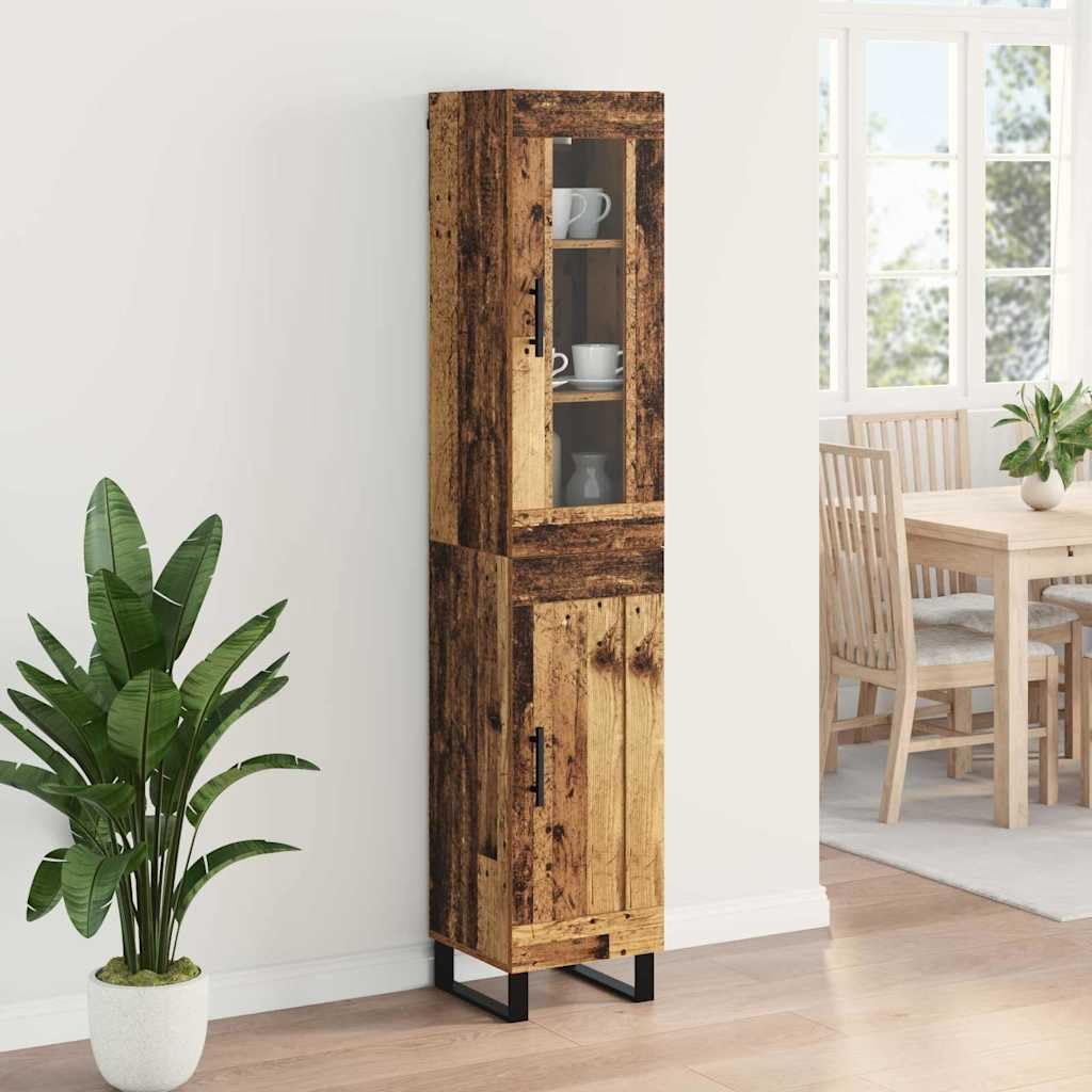 Mesa vertical de madera vieja de 34,5 x 34 x 180 cm, con 2 puertas con bisagras y elementos de metal, aparador moderno para comedor, cocina, dormitorio y pasillo