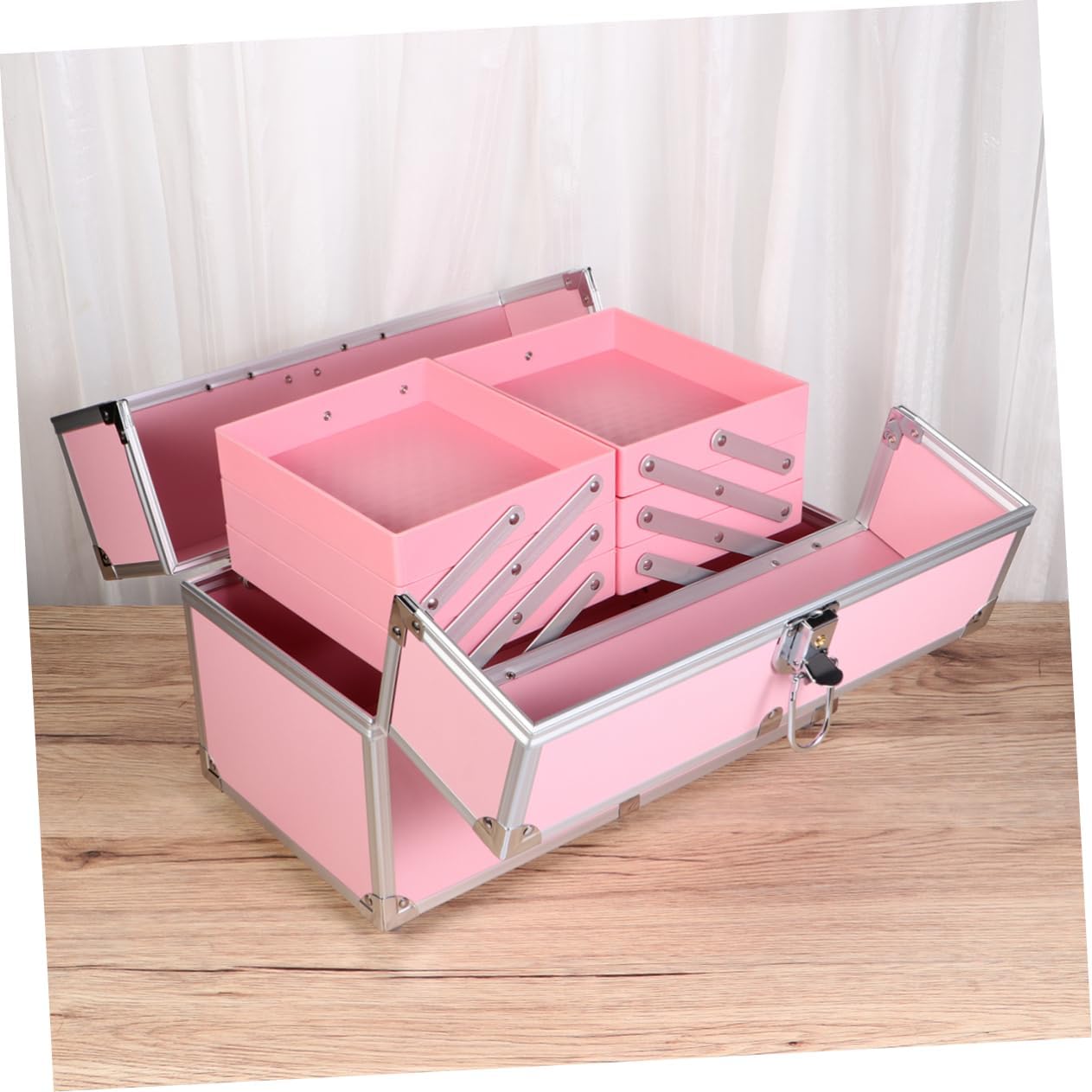 Baluue Handheld Cosmetics Box Durable Makeup Train Case Organizer for Travel Chic with Shoulder Strap Capacity for Beauty Essentials