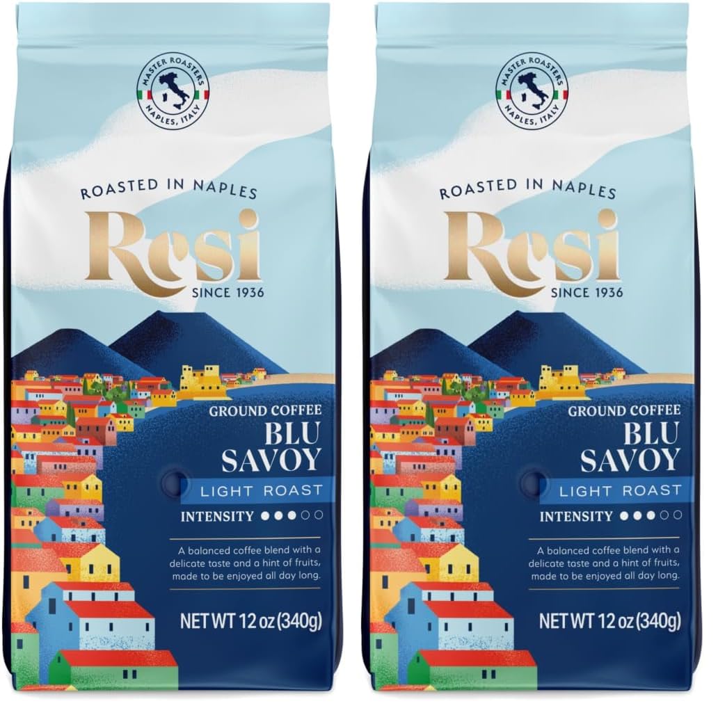 Resi Coffee - Blu Savoy, Light Roast Ground Coffee, Italian, Naples Roasted, 12 oz 1Bag (Pack of 2)