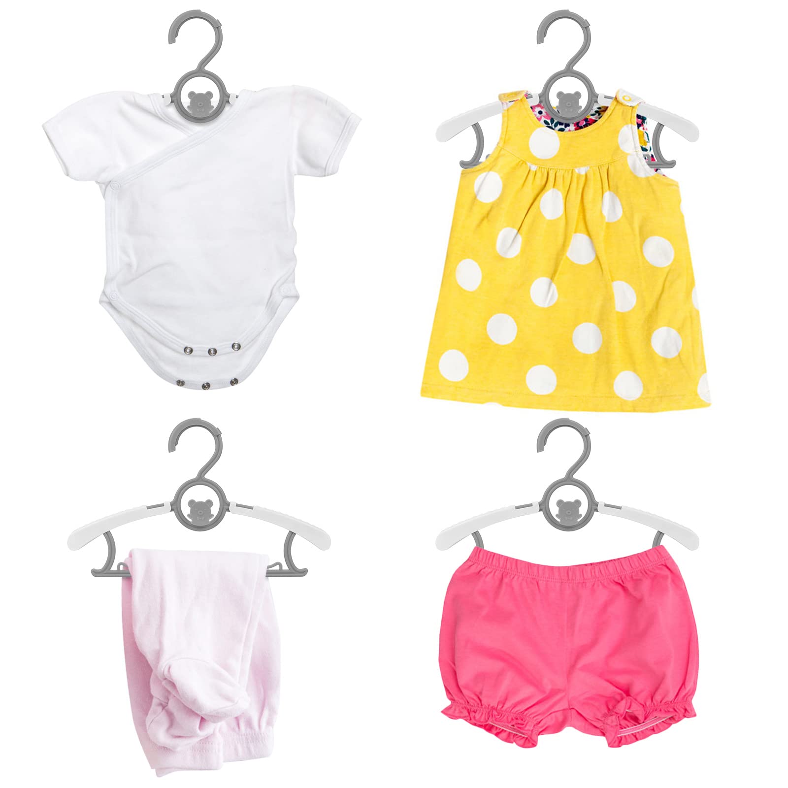 Grucce appendiabiti per bambini 20 pezzi 28-36 cm antiscivolo allungabili con supporto pantaloni grigio