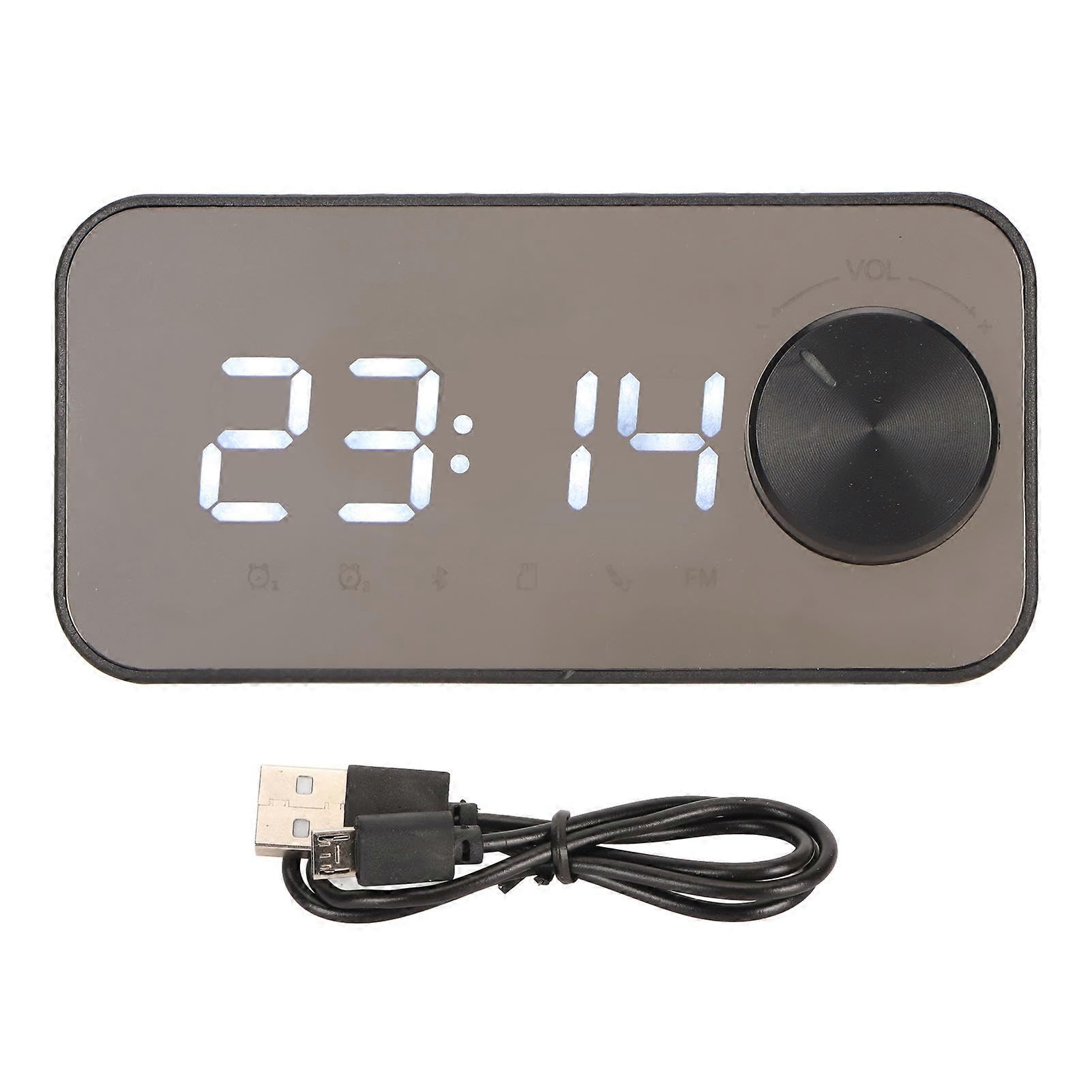 JOYHAPPST Wireless Bluetooth Speaker Multifunction Noise Cancelling Temperature Display Voice Broadcast FM Radio Mirror Alarm Clock Black
