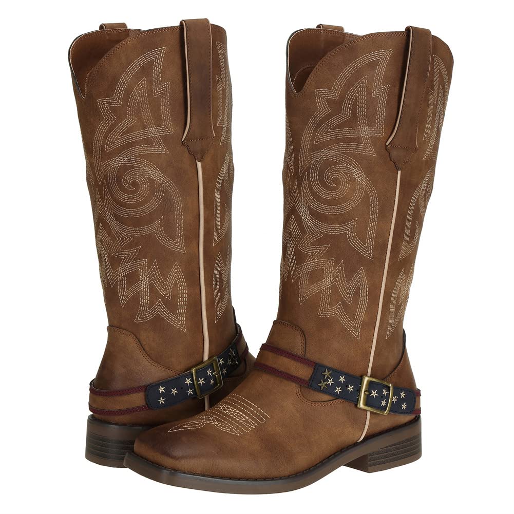 SheSole Womens Western Fashion Square Toe Cowboy Cowgirl Country Boots