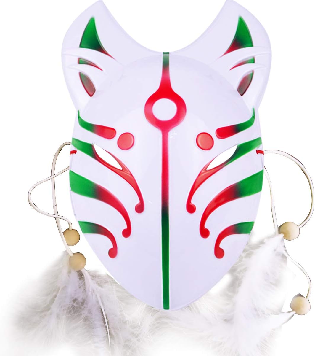 7Queen Fox Full Face Cosplay Mask, Large Size Costume Masks for Kids and Adults (Green Red Naruto)