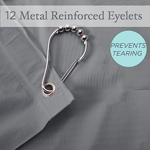Bath Bliss Heavy Shower Curtain Liner, 12 Rust Resistant Metal Grommets, 3 Weighted Magnet Hem, Silver #TOP3