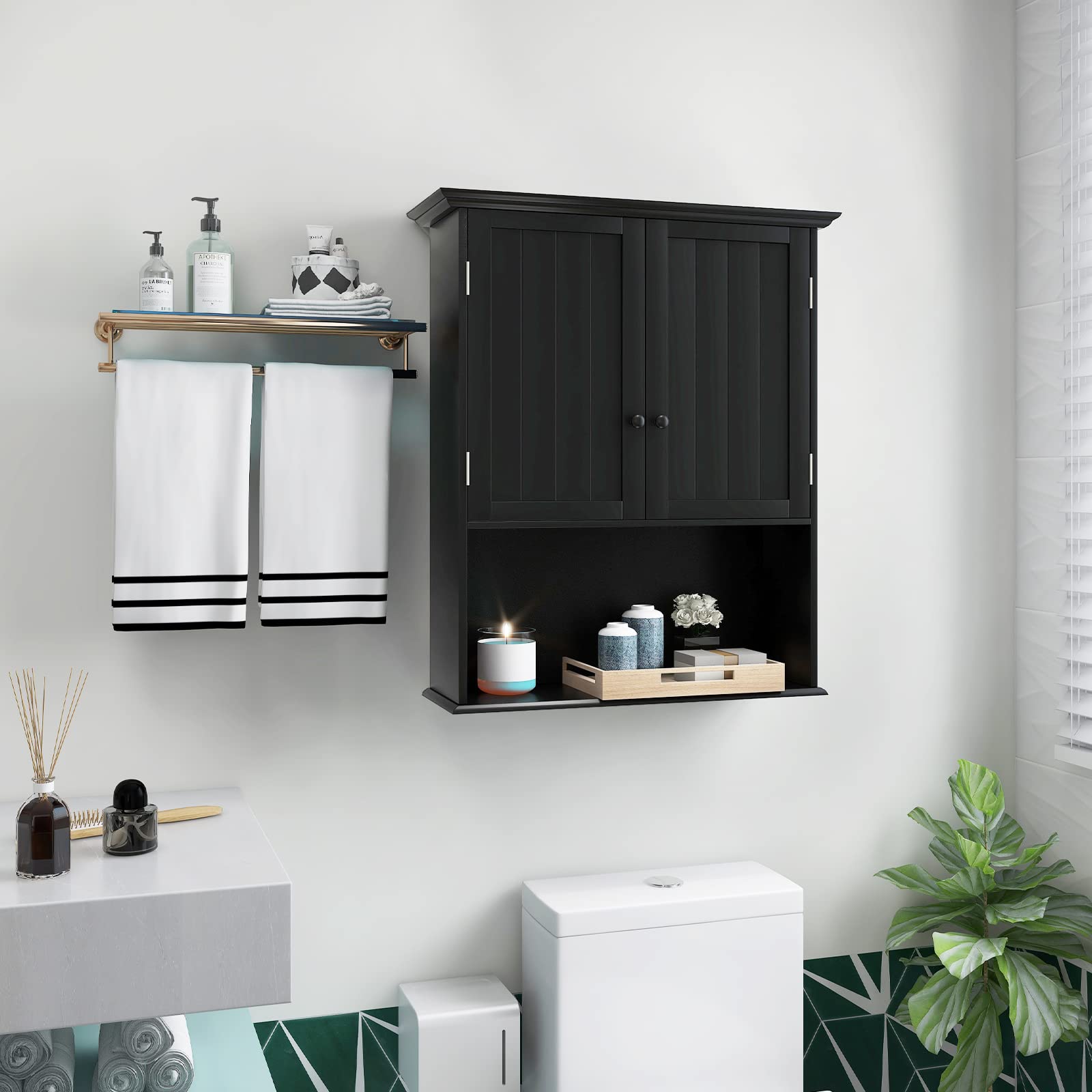 Giantex Wall Mounted Medicine Cabinet with Adjustable Shelf, 2-Door, Over The Toilet Storage Cabinet for Bathroom, Living Room, Laundry Room, Hallway, Kitchen Cupboard, Black