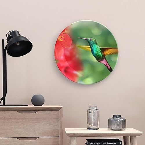 Miniatura 5 de Platos decorativos de cerámica de 10 pulgadas para colgar en la pared, colibrí, hibisco, flor natural, plato de cerámica con soporte de exhibición,