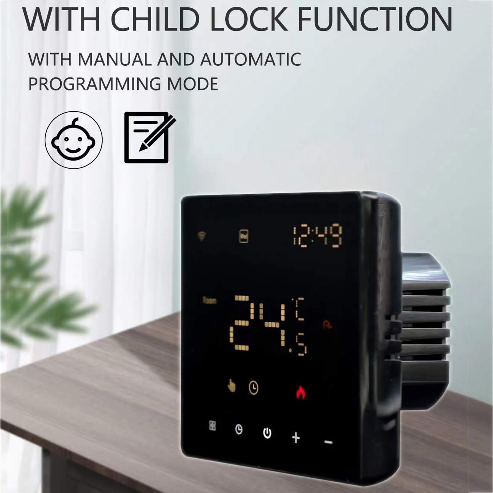 Termostato Doméstico WiFi Inteligente con Control de Pantalla Táctil para Gestión de Temperatura Interior, 100-250 VCA, Horario Programable de 7 Días (Horno para Colgar en la Pared con