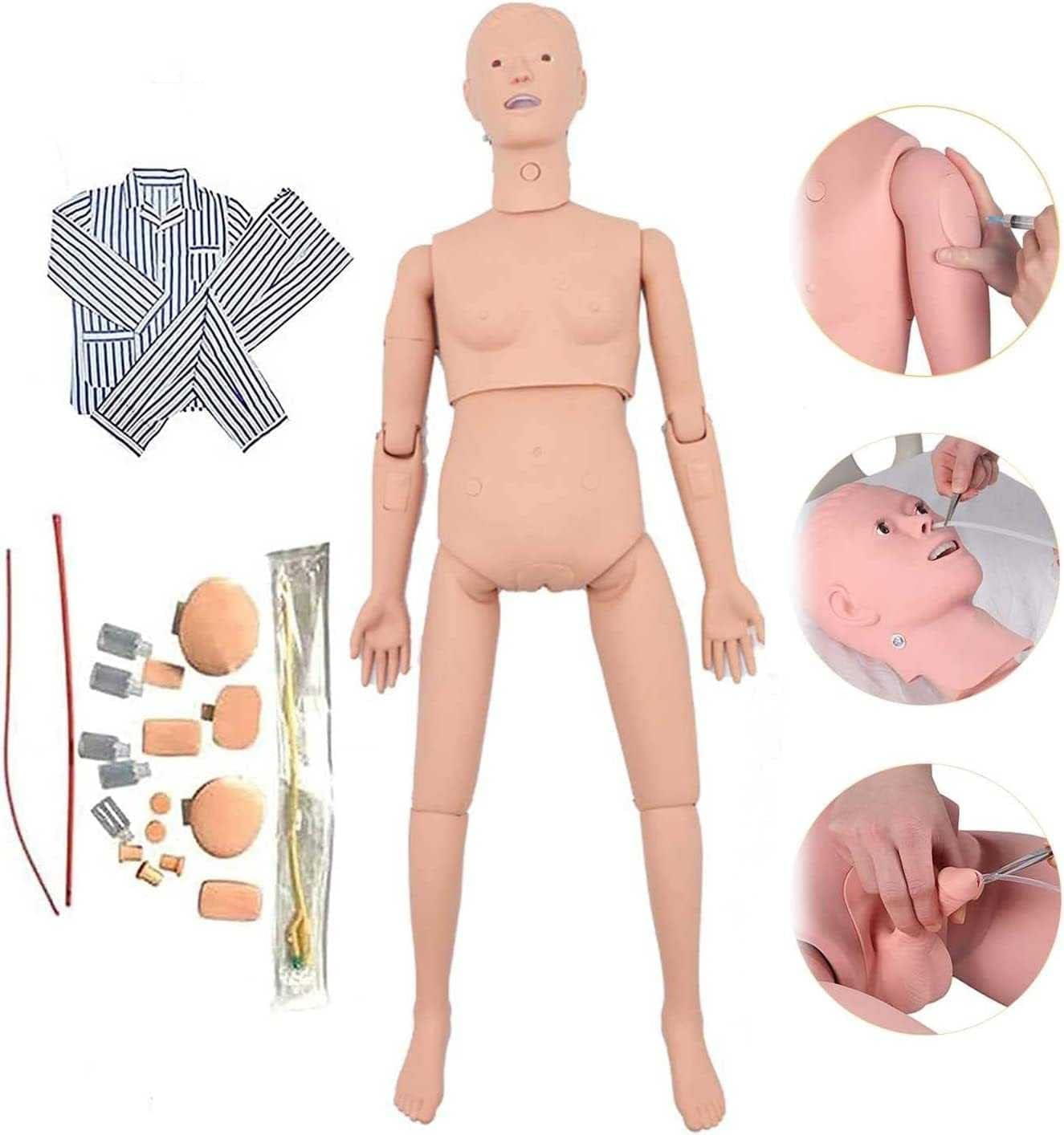 CHROX Entrenamiento Femenino Enfermería Paciente Modelo Humano Cuidado Maniquí Demostración Multifunción Maniquí Cuerpo con 24 Artículos Operaciones Básicas De Enfermería,165Cm