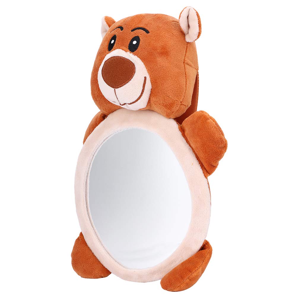 Cartoon Bear Pattern Car Seat Toy Mirror Shatterproof Plush Baby Mirror for Driving Trip Crib or Child Safety Seat