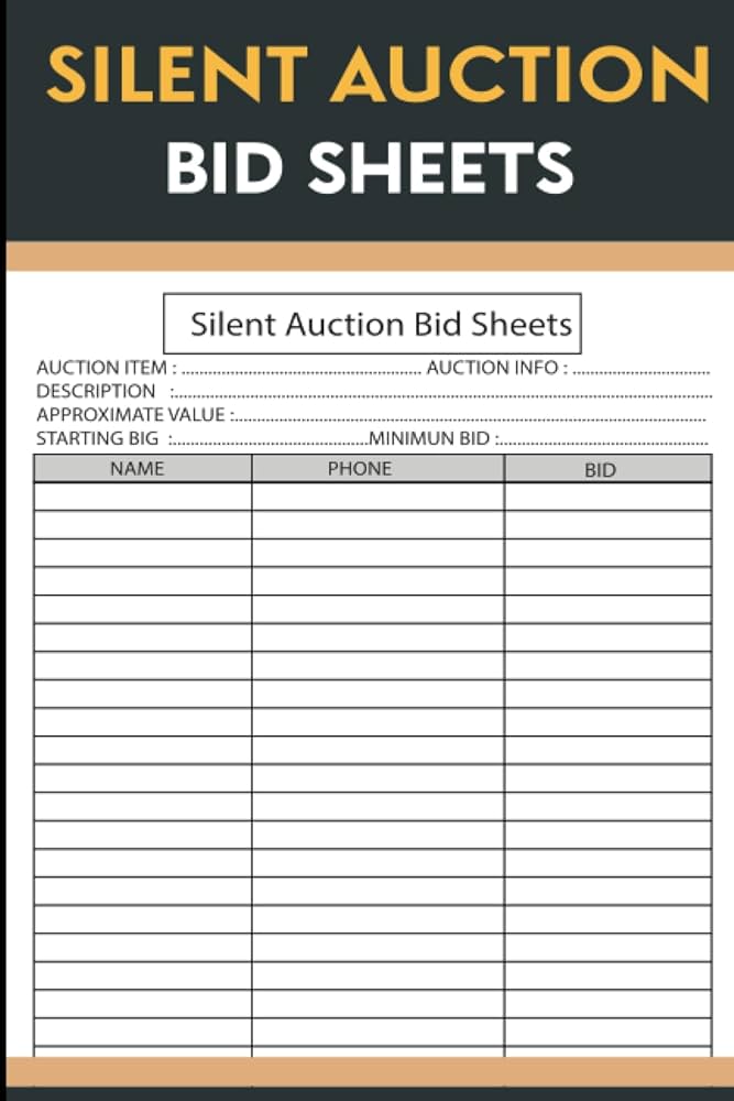 silent-auction-bid-sheets-charity-auction-bid-forms-tracker-auction-bidding-forms-organizer-100-page-auction-bid-form-bidding-notebook-auction-ideas-tracker-fundraising-event-planner-zarban-wajdi-amazon-com-office-products for Silent Auction Bid Sheet Free Printable Silent Auction Bid Sheets: Charity Auction Bid Forms Tracker | Auction Bidding Forms Organizer, 100 Page Auction Bid Form Bidding Notebook, auction ... ideas tracker.: Fundraising Event Planner: zarban, wajdi: Amazon.com: Office Products for Silent Auction Bid Sheet Free Printable