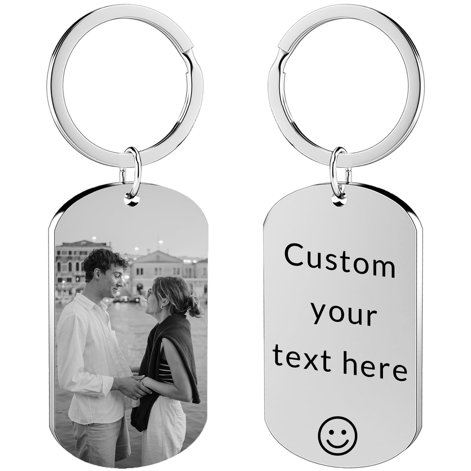 Cwyw Unisex Kids E-Silver Laser Personalised Keyring With Photo Custom Photo Keychain Engraved Keyrings Gift For Dad, Mum, Grandparents Perfect For Birthdays, Father's Day, Mother's Day