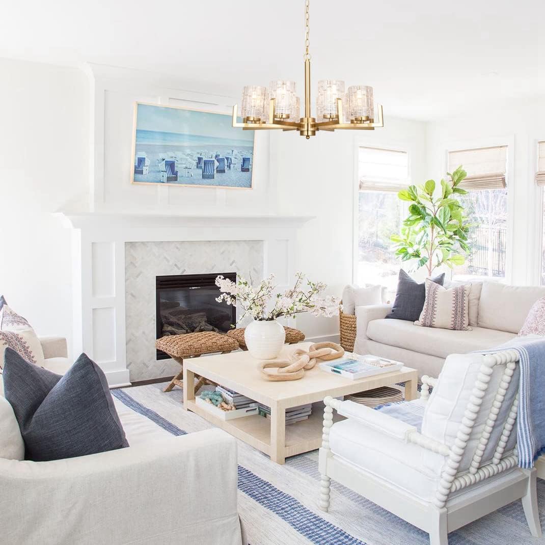 ALICE HOUSE 25.6" Dining Room Chandeliers, 8 Light Brushed Brass Contemporary Light Fixture for Kitchen, Bedroom and Living Room, ETL Listed, AL2218-H8