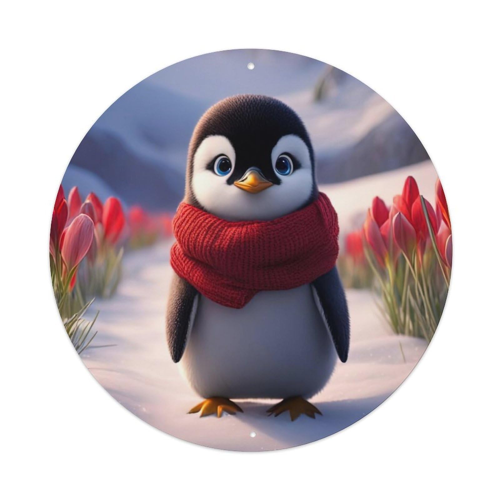 Animal Artwork Cute Little Penguin in The Snow Vintage Metal Tin Sign Plaque Wall Decor for Cafe, Club Bar, Office, Garden Metal Poster 8x8Inch