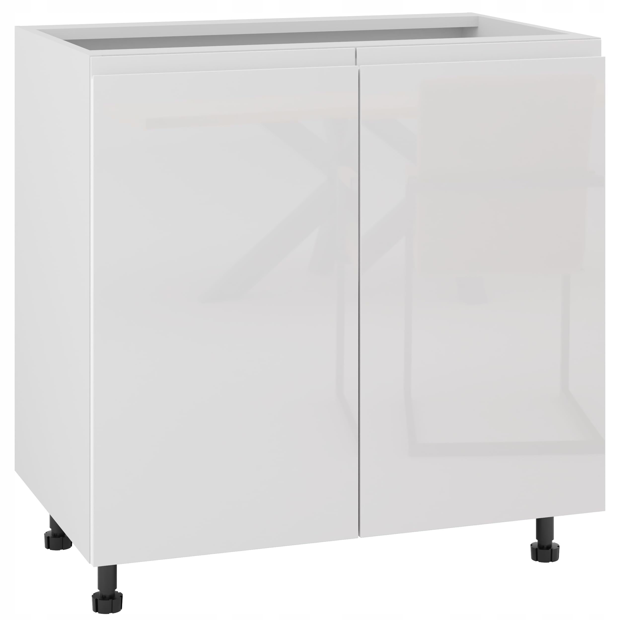 Moderne Küchenschrank MOD - zweitürig, hochglanzlackiert - ohne Griffe - MDF - mit verstellbaren Füßen - mit Regal - zum Selbstaufbau - 80x52,8x72 cm - Weiß glänzend