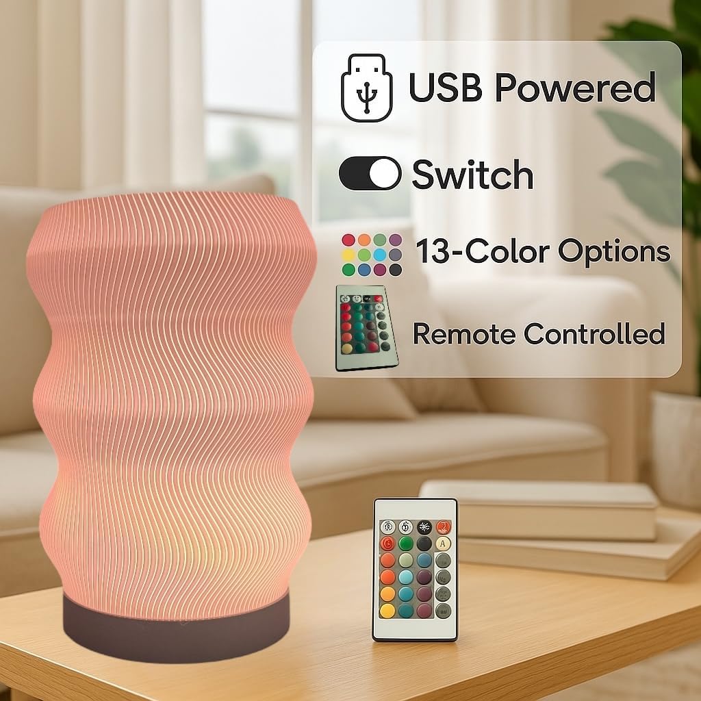 Wave Table Lamp - Modern Bedside Light for Bedroom, Desk, Nightstand, or Office - Mood Lighting Lamp - Eco-Friendly Gift Idea - Unique Home Decor - LED Night Light