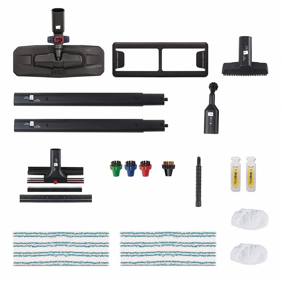 Polti Vaporetto Pro 95 Turbo Flexi, Limpiador a Vapor con Caldera, Presión máxima 5 Bar, Potencia 1100 W, Autonomía ilimitada, Fabricado en Italia, Función Eco, 14 Accesorios Incluidos, Negro y Verde
