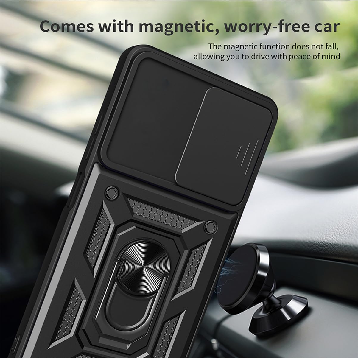 Custodia 2 in 1 per Honor X7B (Honor 90 Smart), in vetro temperato con pellicola protettiva per fotocamera scorrevole, custodia per telefono, resistente, di grado militare, colore nero