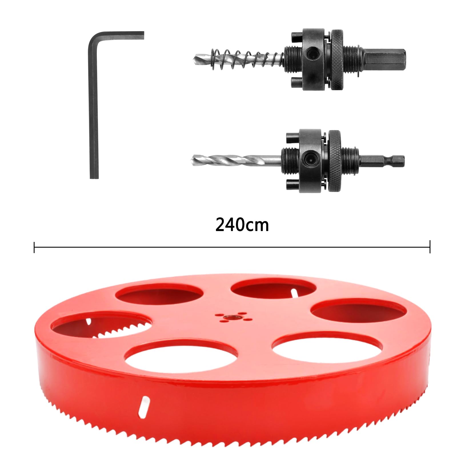 Sega a tazza da 240 mm con albero a cambio rapido, fresa a tazza HSS bimetallica per legno, compensato, PVC, cartongesso e lamiere