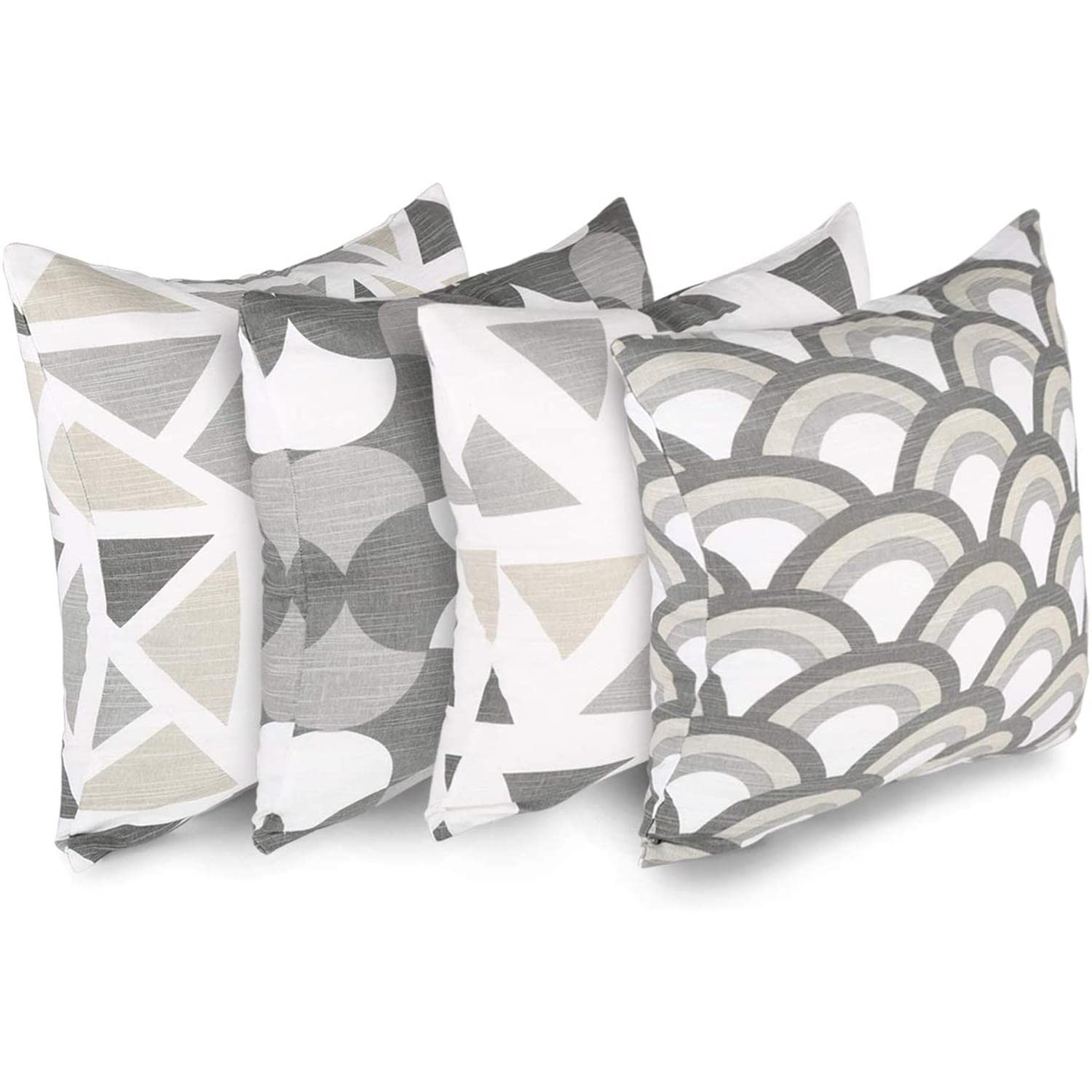 Penguin Home Set of 4 100% Slub Cotton Fabric Cushion Covers 45cm x 45cm Double Sided Square Pillow Covers with Invisible Zipper Pillow Cases for Living Room, Bedroom, Sofa (Grey/White)