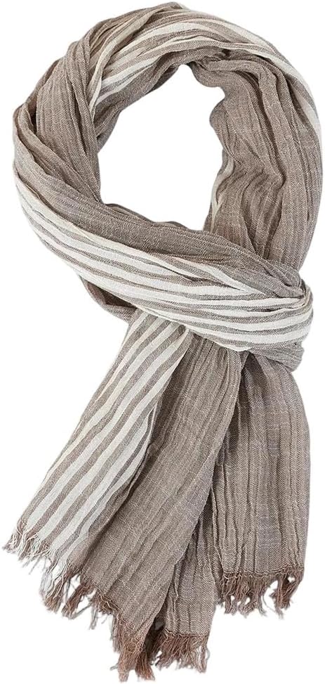 Spring Thin Stripe Scarf Soft Contrast Color Weaving Wrinkled Vintage Shawls Scarf For Men