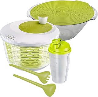 Westmark Salad Set 4 Pieces, Salad Spinner, Bowl, Cutlery and Dressing Shaker - Ideal for Washing, Spinning and Serving Salad - Plastic, BPA Free