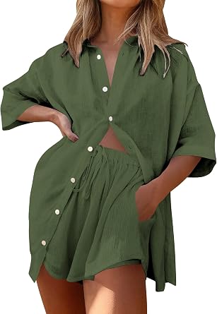 Women's Linen Cotton Two Piece Outfit 