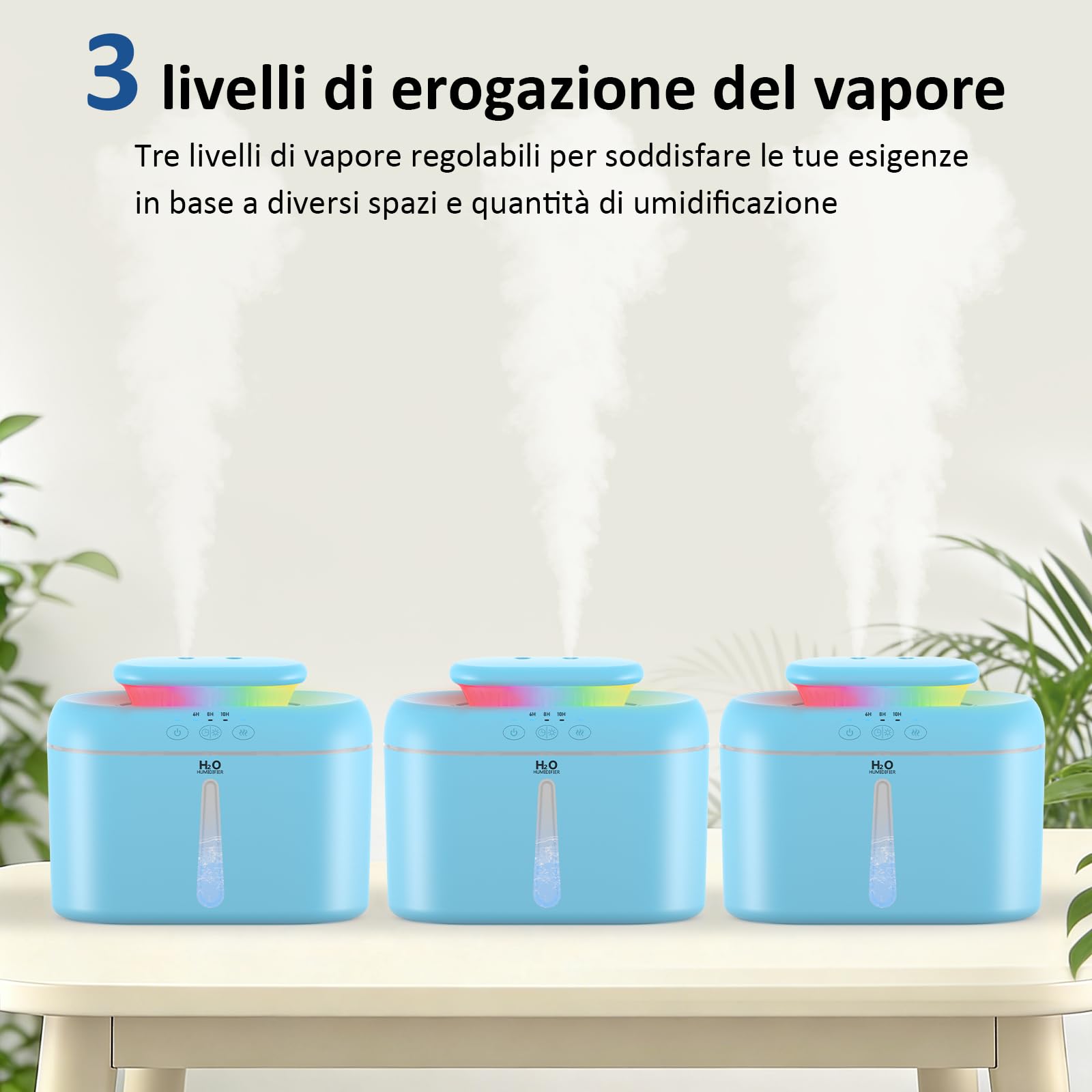 LKV Umidificatore, 2L Umidificatore Ambiente Bambini con Ugello a due vie con Timer Funzione di Autospegnimento e Luce Notturna Silenzioso, Humidifier casa per Bambini Piante e uso Domestico, Blu