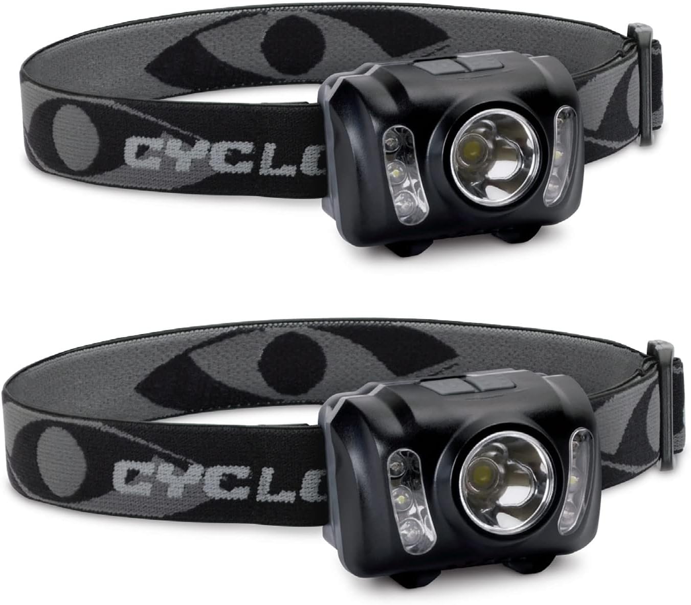 CYCLOPS 210 Lumen Headlamp, Tactical Durable Lightweight Compact Adjustable Stretch Headband Bright 3 Color LED Headlight, AAA Batteries Included, Pack of 2