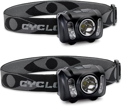 CYCLOPS 210 Lumen Headlamp, Tactical Durable Lightweight Compact Adjustable Stretch Headband Bright 3 Color LED Headlight, AAA Batteries Included, Pack of 2