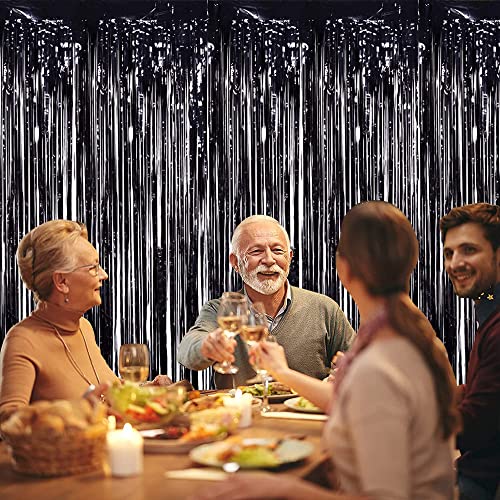 Image of TONIFUL 3Pcs Black Door Streamers,Photo Booth Backdrop,Metallic Streamers Black Foil Fringe Curtains for Birthday,Christmas,New Year,St. Patrick's Day Halloween Party Streamers Decor(9.9ft x 6.6ft)