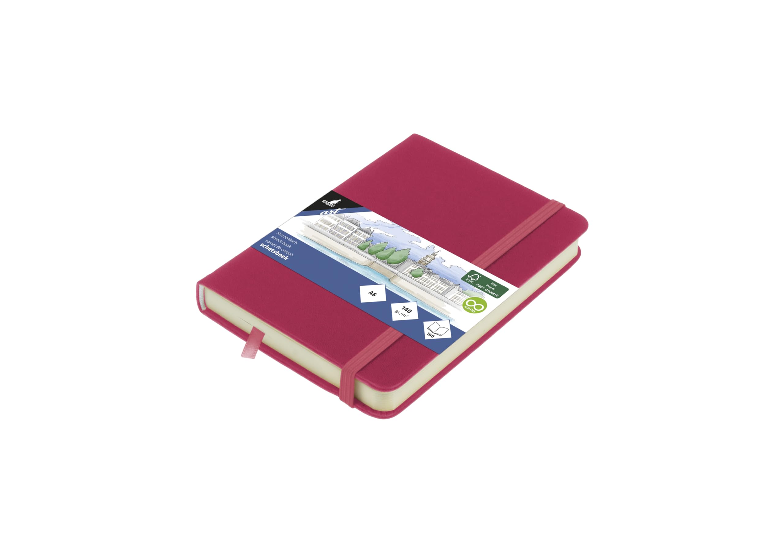 Cuaderno de bocetos Kangaro A6 Ruby PU tapa dura 80 hojas 140 gramos papel crema con banda elástica y banda