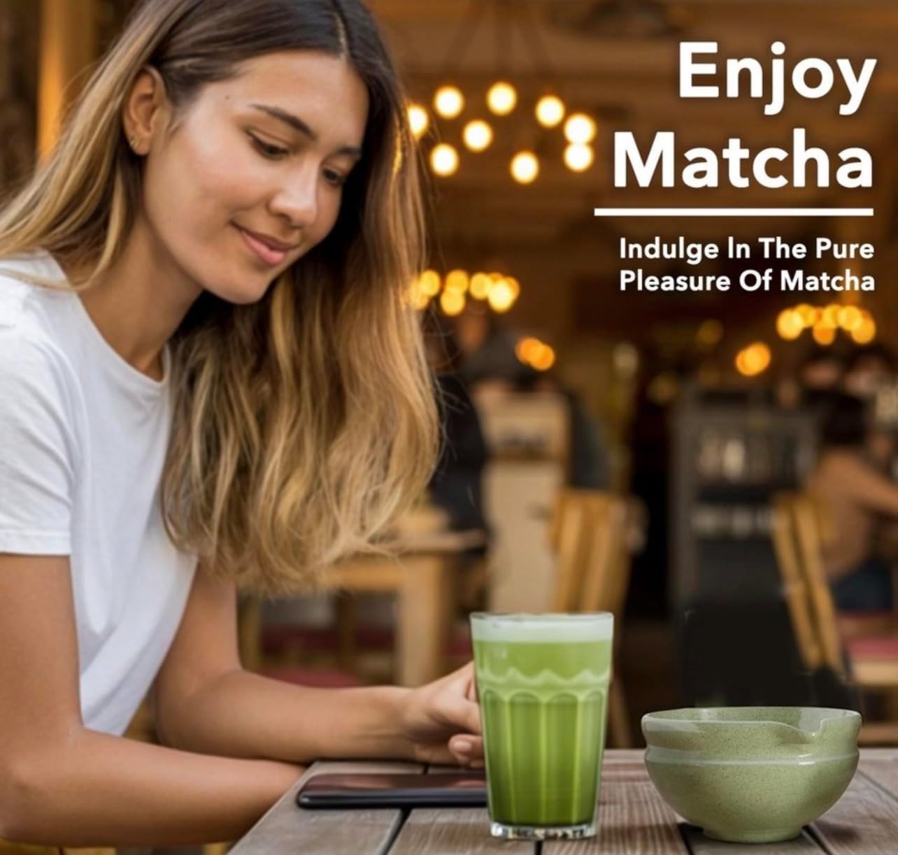 Matcha Tea Ceremony Set, Green Ceramic Bowl with Whisk, Holder, Scoop, and Mat