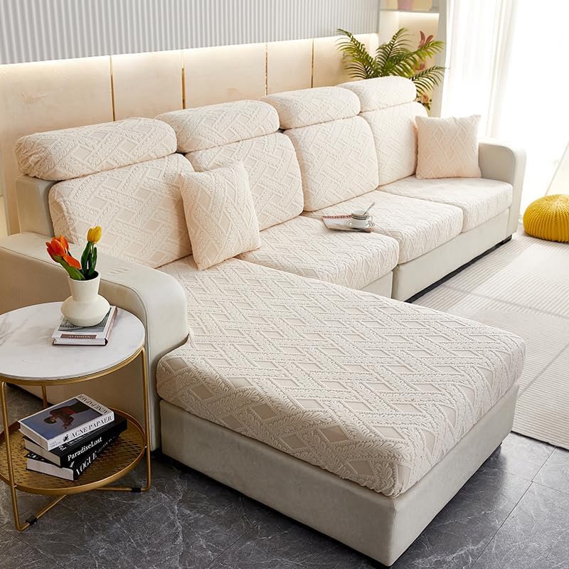 INFLAG Funda universal resistente al desgaste, funda elástica para sofá modular en forma de L, antideslizante y resistente al desgaste (beige, funda